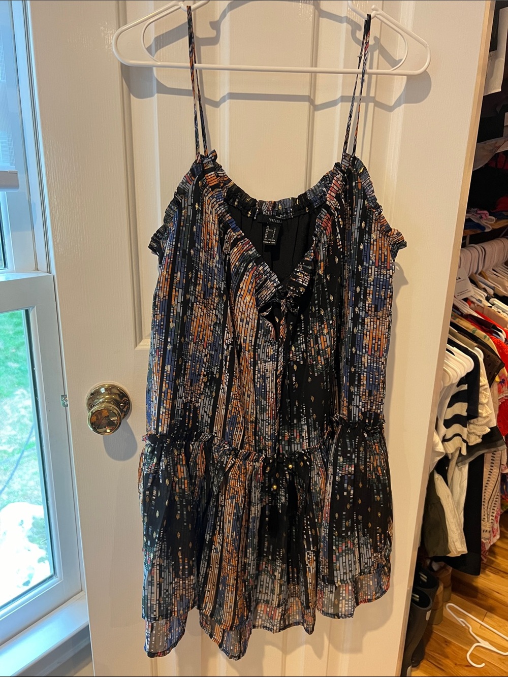 Forever 21 Black Mini Dress with Blue and Tan Abstract Print